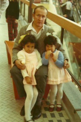 Vika and her sister Linda with her dad, Aussie, at Doncaster Shoppingtown in the 1970s.