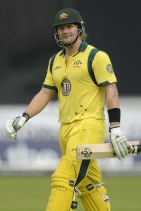 Injured again ... Shane Watson leaves the field after being dismissed in the fourth one-day international against England