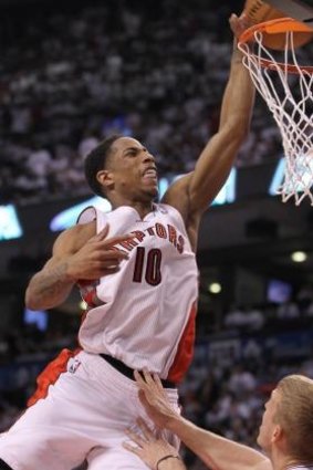 Raptors guard DeMar DeRozan dunks in the game two win over Brooklyn in Toronto.