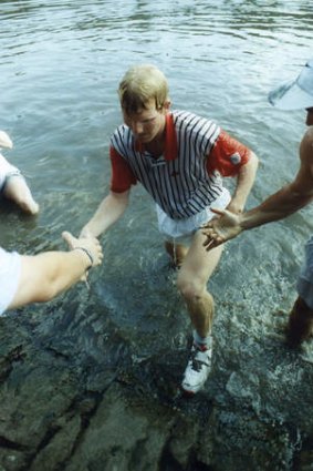 Jim Courier after going for a swim in the Yarra.