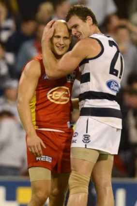 Gary Ablett and his former teammate Cameron Mooney.