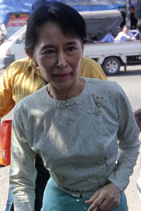 Peace role . . . Aung San Suu Kyi  in Rangoon yesterday.