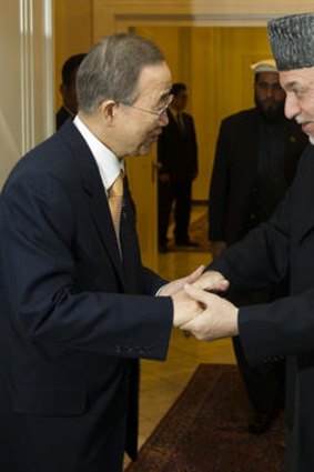 The UN's Ban Ki-moon, Afghan President Hamid Karzai