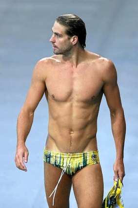 Australian water polo star Rhys Howden on the pooldeck in London.