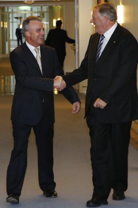 Brendan Nelson meets Kim Beazley before a meeting with Foreign Minister Stephen Smith.