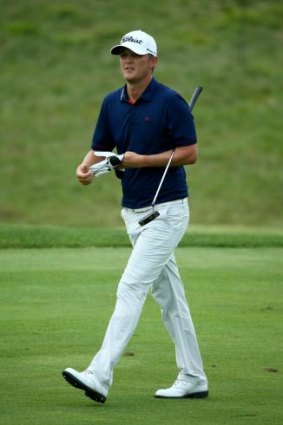 Matt Jones walks onto the ninth green during the first round of the PGA Championship.