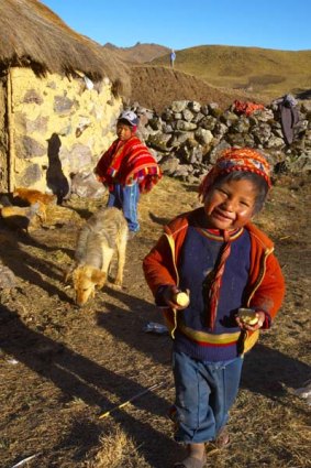 Breathless ... on the Lares Trail, children greet walkers in the village of Chaki Qocha.