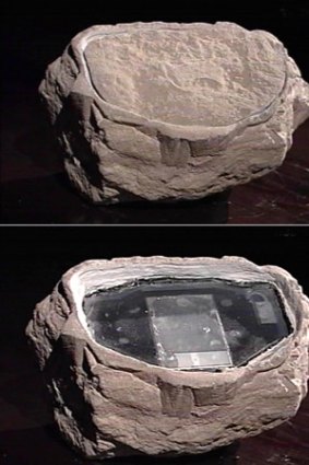 An image broadcast by Russian state television allegedly shows the stone that was used as a high-tech version of the spy's traditional letter-box, in which agents can anonymously deliver or retrieve information.