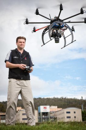 Darren Turner from the School of Geography and Environmental Studies with an UAV (unmanned aerial vehicle).