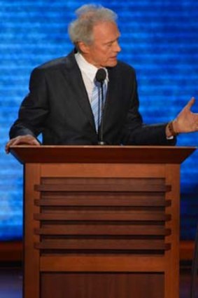 Clint Eastwood talking to the chair at the Republican National Convention.