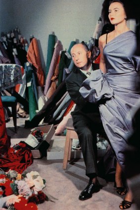Christian Dior drapes fabric model Sylvie in 1948.