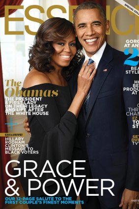 US President Barack and First Lady Michelle Obama posing for Essence.