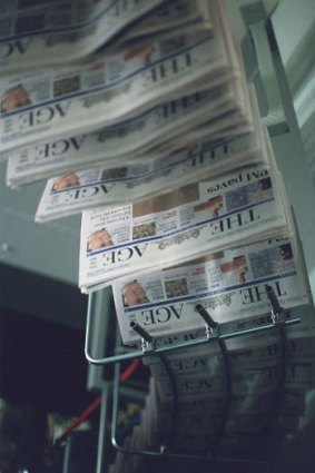 The first <i>Saturday Age</i> rolls off the press at Fairfax's Tullamarine printing plant in 2003.