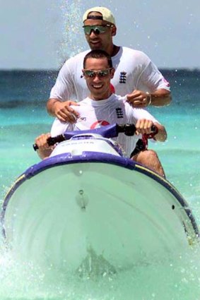 Jet-skiing with his late brother Ben steering.