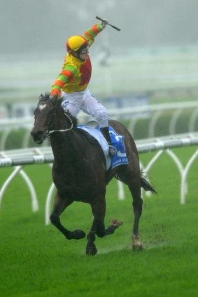 World's best sprinter: Lankan Rupee takes a sodden T.J. Smith Stakes during The Championships in April.