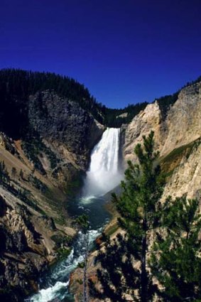 The Lower Falls waterfall in the Grand Canyon of Yellowstone.