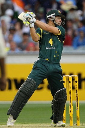 Matthew Wade cuts for four in a match between Australia and India at the MCG on February 5.