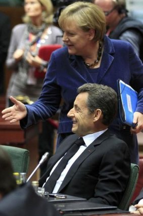Germany's Angela Merkel and France's Nicolas Sarkozy at the EU summit.