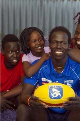 Aliir Aliir, with siblings David, Piath, Atong and Dombia in Perth, is determined to go all-out to get himself drafted by an AFL club.
