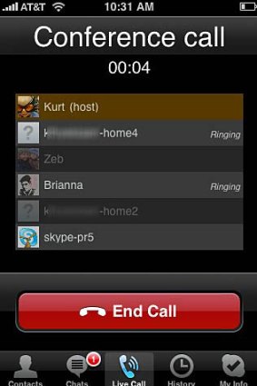 A Skype iPhone app screen.