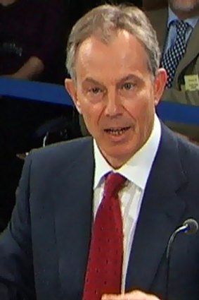 A video grab image shows Britain's former Prime Minister, Tony Blair, addressing the Iraq Inquiry, in central London.