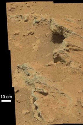 This rock outcrop on Mars, named "Hottah", is believed to be an ancient, flowing stream.