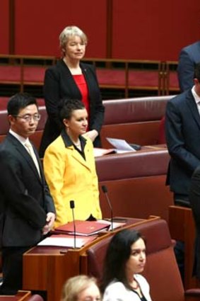 Middle powers: The new Senate crossbenchers at their seats on Monday.
