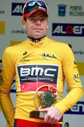 It's all good... Cadel Evans on the podium after winning the Porto-Vecchio Criterium in Corsica.