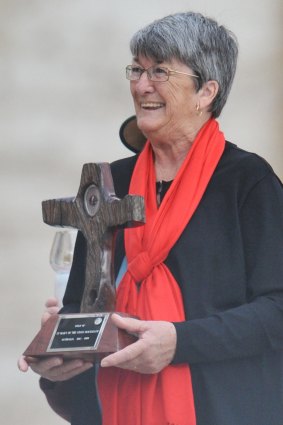 Kathleen Evans, recipient of the second miracle, at St Peter's Square for the rehearsal before the canonisation service for Mary Mackillop.
