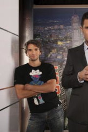 Wil Anderson with Todd Sampson and Russel Howcroft in <i>The Gruen Transfer</i>.