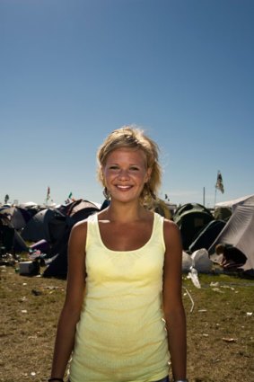 A young woman attends the Roskilde Festival in Denmark.