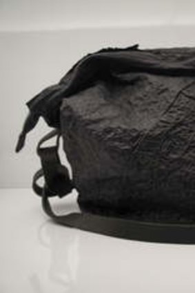 Boris Bidjan Saberi's crumpled acid-treated leather bag.