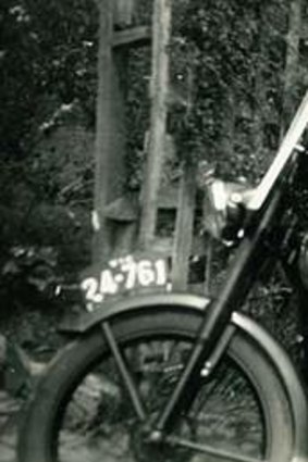 Karl Fender, 5, with his father on the family Harley-Davidson in the 1950s.