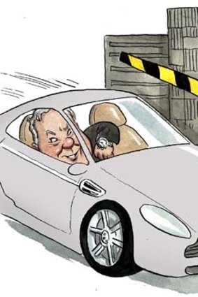Out and about ... Mike Smith spotted behind the wheel. <em>Illustration: John Shakespeare</em>