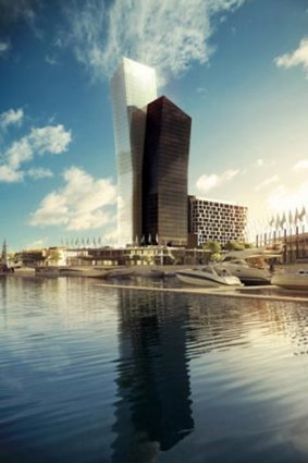 Will this be the tallest building in Docklands? The site is now on the market, with planning approval for the building depicted in this artwork.