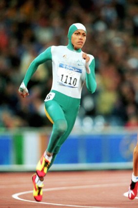 Don’t trip over: Cathy Freeman runs for gold.