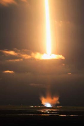 A 30 second camera exposure shot of the launch.