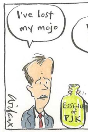 Bill Shorten's speech cartoonBill's speech cartoon for 30 5 14 by Cathy WilcoxBill Shorten: "I've lost my mojo."Staff offering Essence of PJK: "Drink this."bill's mojo.JPG