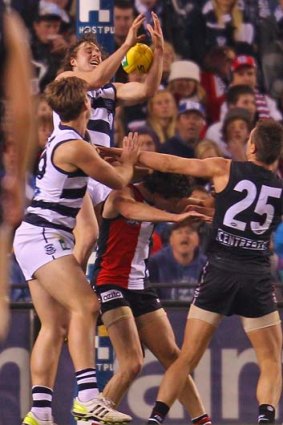 Mitch Duncan takes a mark against St KIlda that was later disallowed.