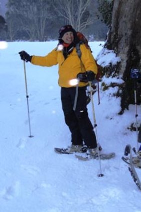 Getting there ... 3.37pm, snow-shoeing with Peter Cocker at Thredbo.