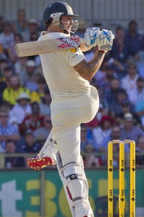 Crowd pleaser: Mitch Johnson hits out for his 39 on Friday.