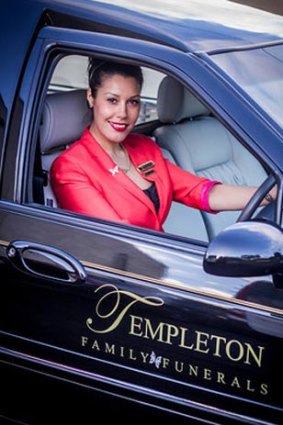 Ellese Templeton behind the wheel of her hearse, 'Black Betty'.