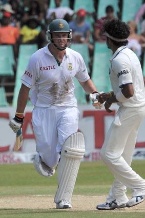 If looks could kill ... South African captain Graeme Smith stares daggers at Indian paceman Shantha Sreesanth.