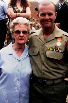 Brett with his grandmother at his Gallantry Medal ceremony in 2006.