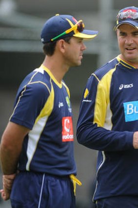 Australia Coach, Mickey Arthur speaking with Ricky Ponting.