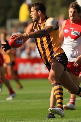 Subdued ... the Hawks' Lance Franklin was kept quiet.