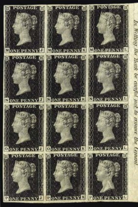 A right hand marginal block of twelve 1840 Penny Blacks from Plate 7.