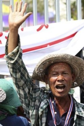 A Thai farmer protests against the Government's rice subsidy scheme.
