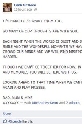 The Facebook tribute from Jill Meagher's family.