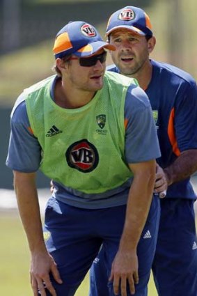 Palyful practice . . . Shane Watson and Ricky Ponting.